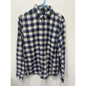 J.Crew Homespun Slim Fit‎ Plaid Button Down Shirt Mens Large Navy Blue Yellow
